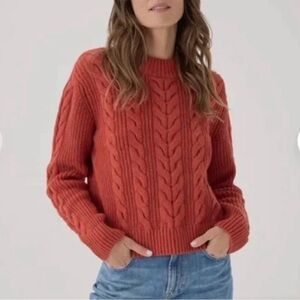 PACT Organic Cable Knit Crewneck Sweater - Tandoori Orange NWOT